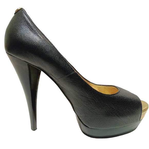 Michael Kors Black Leather Platform Peep Toe Stilettos Size 7.5 M Pumps Heels - Picture 8 of 11
